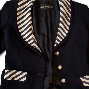 Vintage Louis Feraud navy and white striped Parisian wool blazer. Size 6